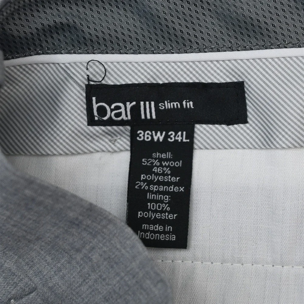 Bar III 42R 36x34 Gray Stretch Wool Slim Fit Mens Jacket Pants Suit